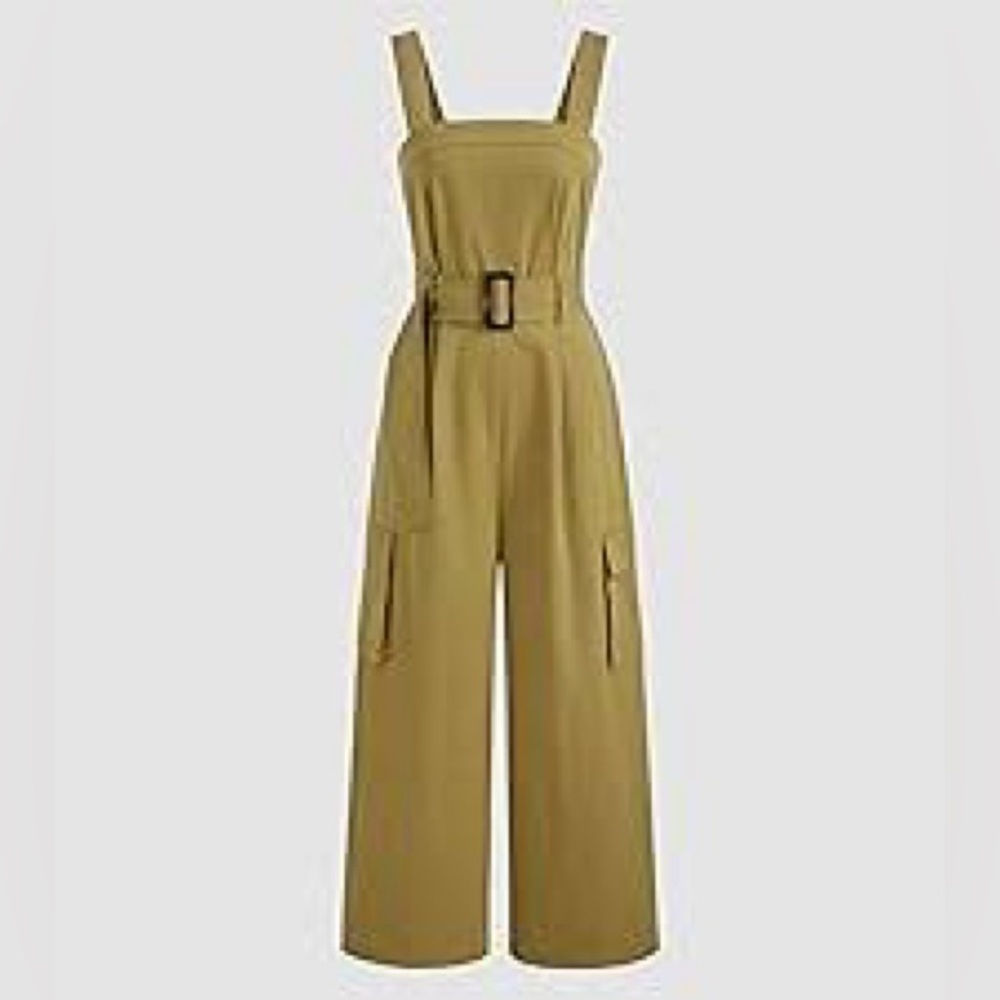 NWT Cider Cotton Mid Rise Utility Jumpsuit with Belted Waist L - Picture 3 of 12